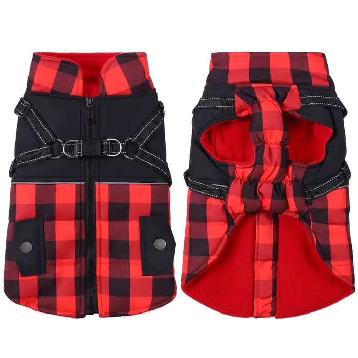 Veste d'hiver avec harnais pour chien, manteaux chauds à fermeture éclair au dos pour petits, moyens