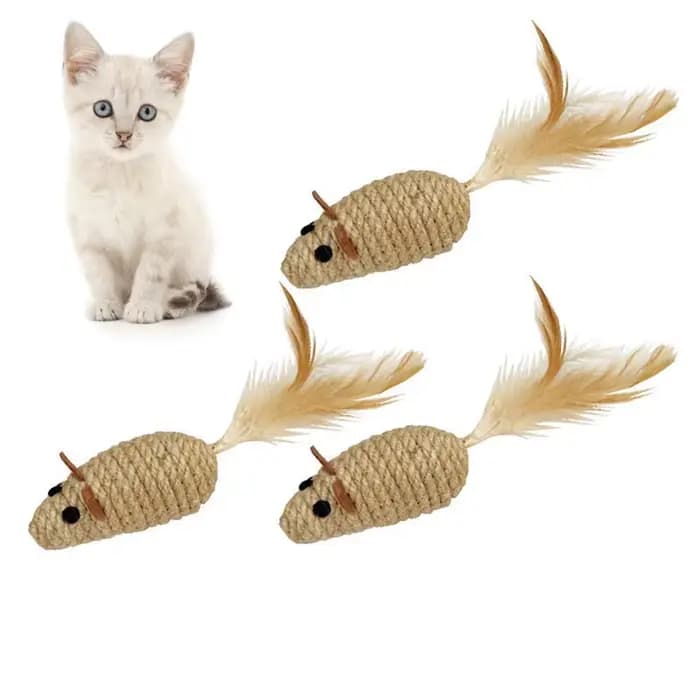 Fausse souris en peluche en sisal pour chat, jouet de simulation coule pour chaton, jouets auto-joua