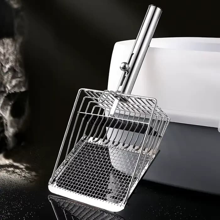 Pelle à litière pour chat en métal à grandes mailles fines, pour litière bentonite, tofu et sable mi