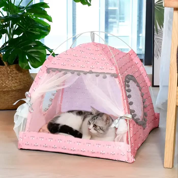 Tente à fleurs cassées pour chat, nid de célébrité d'internet Semi-fermé universel pour toutes les s