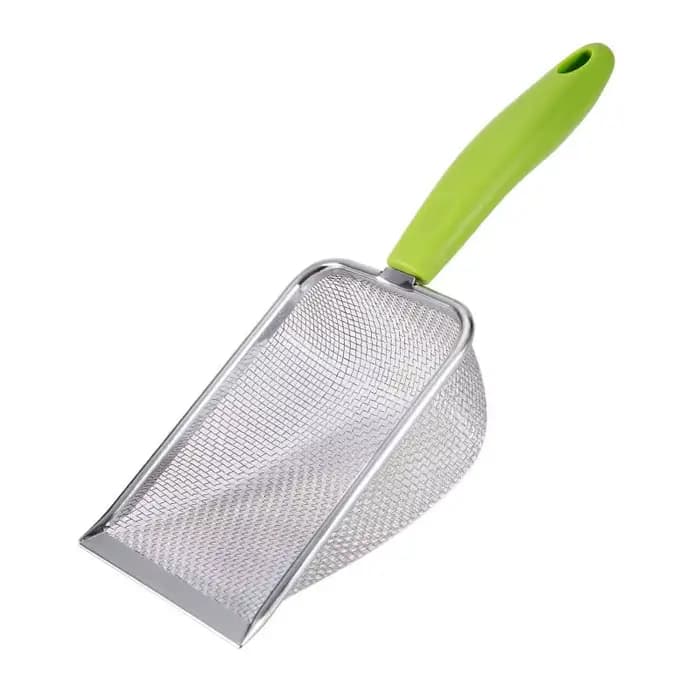 Pelle à litière pour chat en acier inoxydable, trou fin, pelle à fuite de sable, filtre à entonnoir,