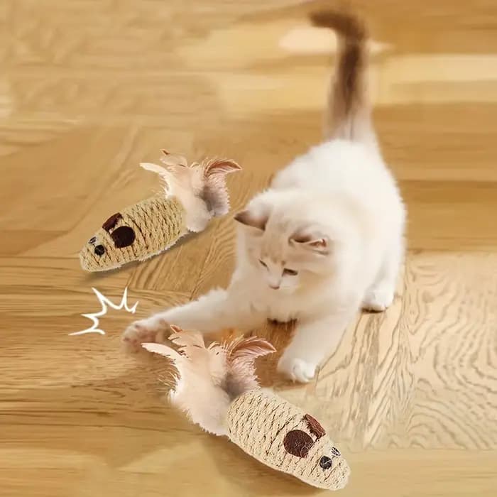 Fausse souris en peluche en sisal pour chat, jouet de simulation coule pour chaton, jouets auto-joua