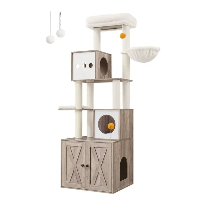 Arbre à chat avec lit caché, griffoir, maisonnette en bois pour chat, lit pour chat