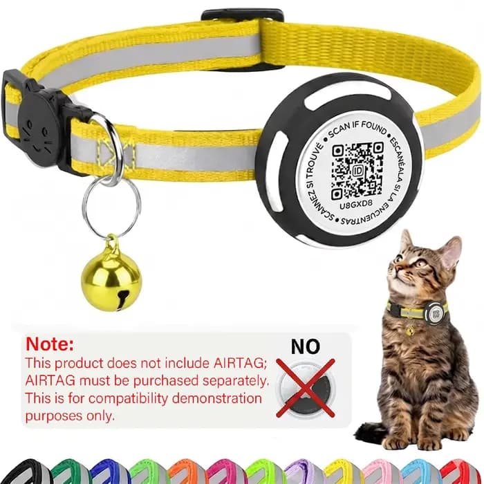 Collier pour chat avec support AirTag et code QR pour le nom de l'animal, double protection, collier