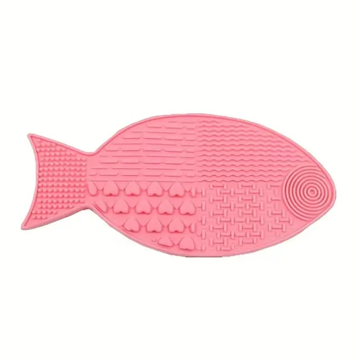 Tapis interactif de léchage de chatons en forme de poisson avec ventouses-tapis d'alimentation pour