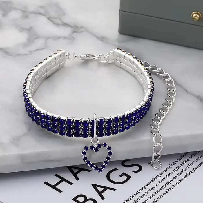 Collier élastique à trois rangées de strass pour animaux de compagnie, décoration d'amour, chiot, ch