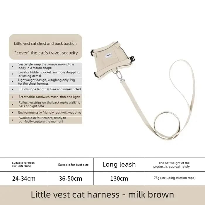 Harnais anti-évasion pour chat avec poche GPS, respirant, léger et réfléchissant, laisse de 130 cm p