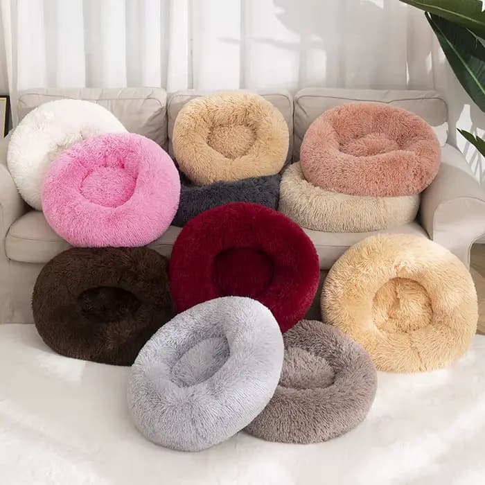 Lit à donuts pour chien, grand panier rond, lits d'hiver en peluche pour chiens, accessoires moyens,