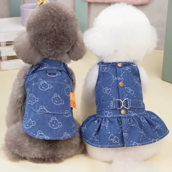 Petits chiens vêtements concepteur de luxe chiot vêtements d'été filles chat robes, amour jean harna