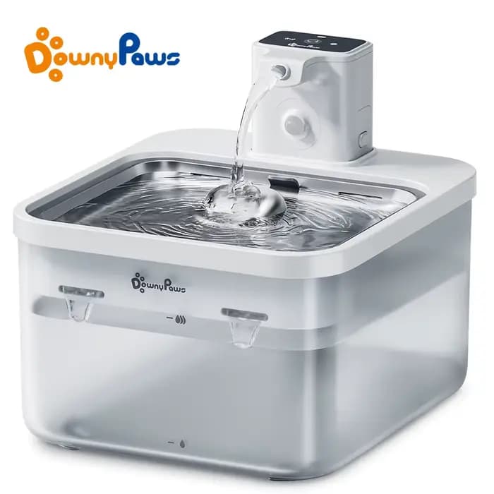 DownyPaws 2,5 L fontaine d'eau automatique en acier inoxydable pour chat 4000 mAh abreuvoir sans fil