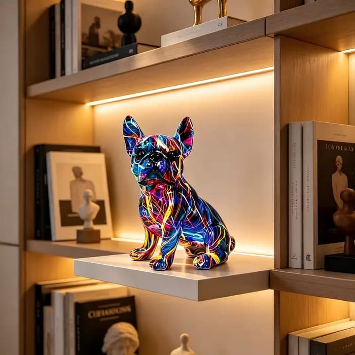 Décoration de statue en résine de bouledogue français debout coloré, artisanat de graffitis de brico