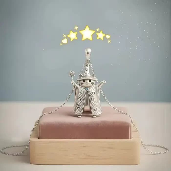 Collier chat mignon, pendentif chat sorcier avec conception de chapeau magique, chaîne de clavicule
