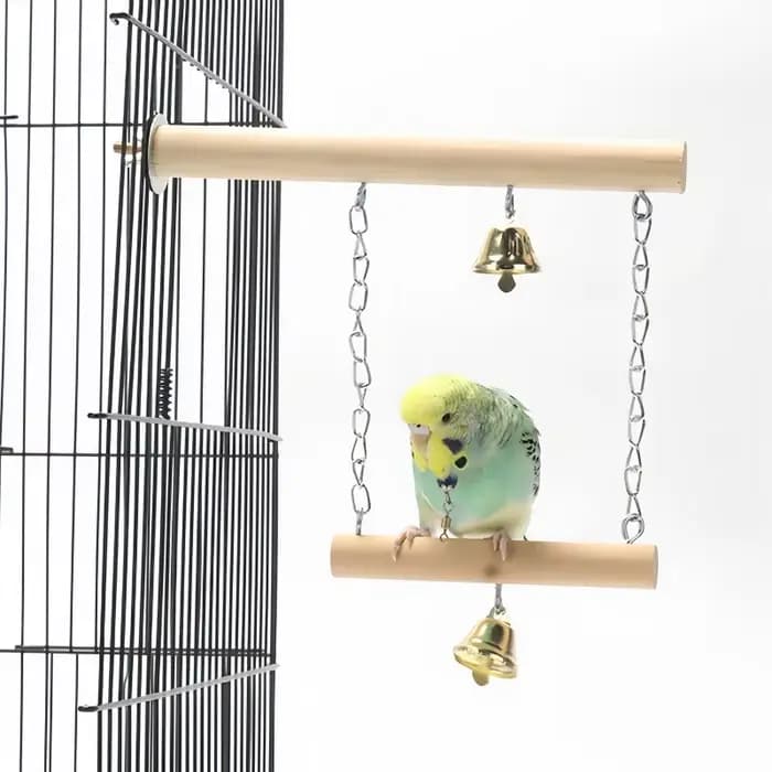 Jouet de pont pivotant en bois à Double couche avec cloche, entraînement des oiseaux de compagnie, s