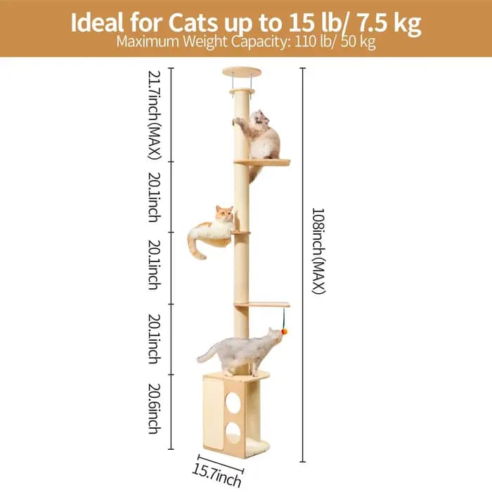 Arbre à chat mural haut, conçu spécifiquement pour les chats d'intérieur ; tour d'escalade ; mobilie