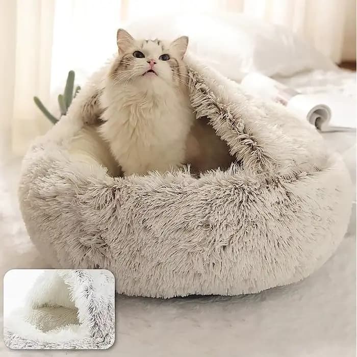 Lit rond en peluche pour chat, matelas pour animaux de compagnie, panier chaud, doux et confortable,