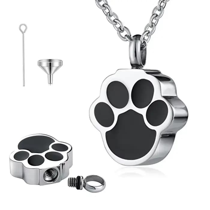 Bijoux de crémation imprimés de patte de chien et de chat pour cendres, collier d'urne portable, pen