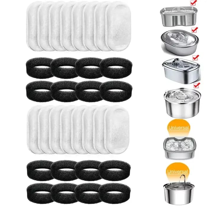 16 ensembles de filtres de fontaine à eau pour chat, pour 108Oz/3,2l et 67Oz/2L, débit d'eau réglabl