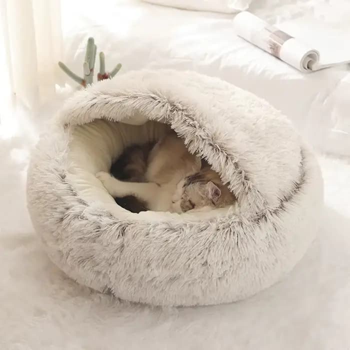 Lit Rond en Peluche Douce avec Juste pour Animaux de Compagnie, Matelas Chaud, Nid de Couchage, Dive
