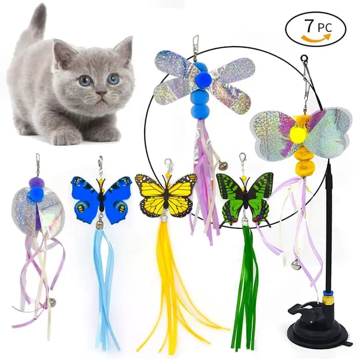 Jouet interactif pour chat, bâton mains libres pour chaton, baguette Teaser, jouet à ventouse, ensem
