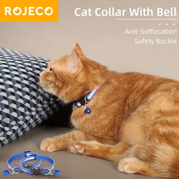 ROJECO Collier réglable avec clochette pour animal de compagnie, accessoire coloré de sécurité noctu