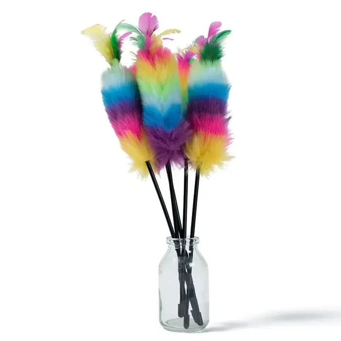 Baguette de teaser en plumes colorées, bâton de teaser de jouet de chat drôle, jouets interactifs po
