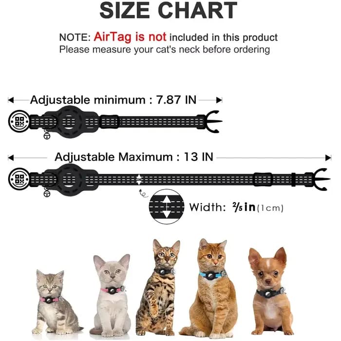 Collier GPS pour chat avec étiquette de Code QR et étui Airtag