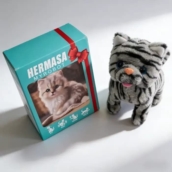 Jouet de chat électrique intelligent en peluche, réaliste, qui marche et ronronne, animal en peluche mignon et interactif, poupée pour enfants, cadeau d'anniversaire pour garçons et filles