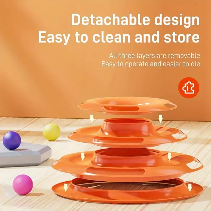 Tour de jouet interactive pour chat à 3 couches avec balles colorées