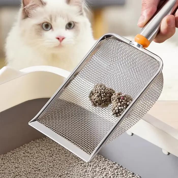 Pelle à litière en acier inoxydable à mailles fines pour chat, pelle antiarina, facile à nettoyer, sable efficace, durable, reptiles, 1 pièce