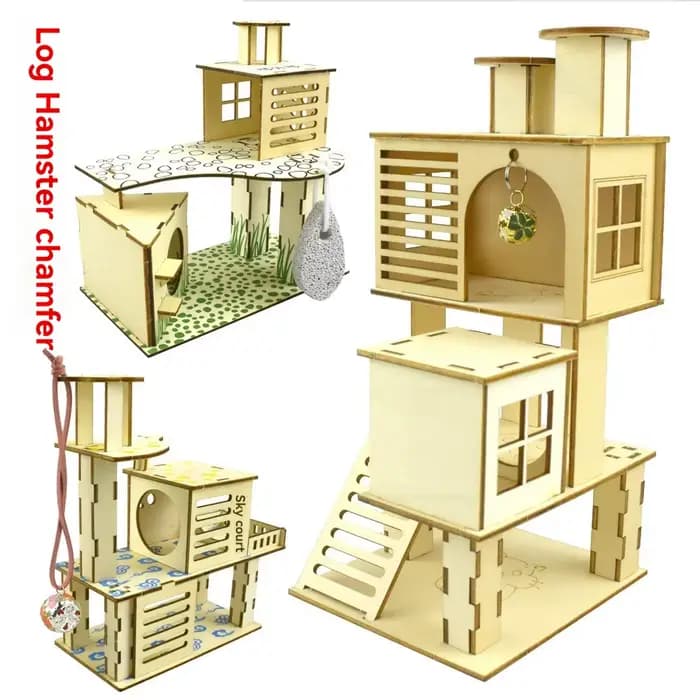 Hamster chanfrein minipet jouet arbre nid échelle clôture trampier plate-forme bâtiment cage de base Villa