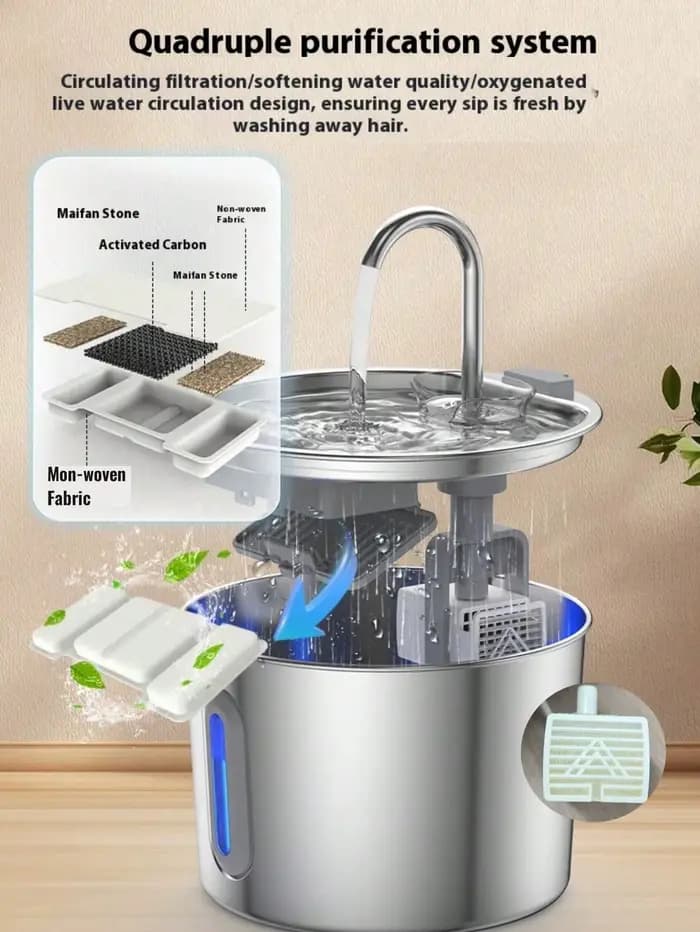 Fontaine à eau pour chat en acier inoxydable 2