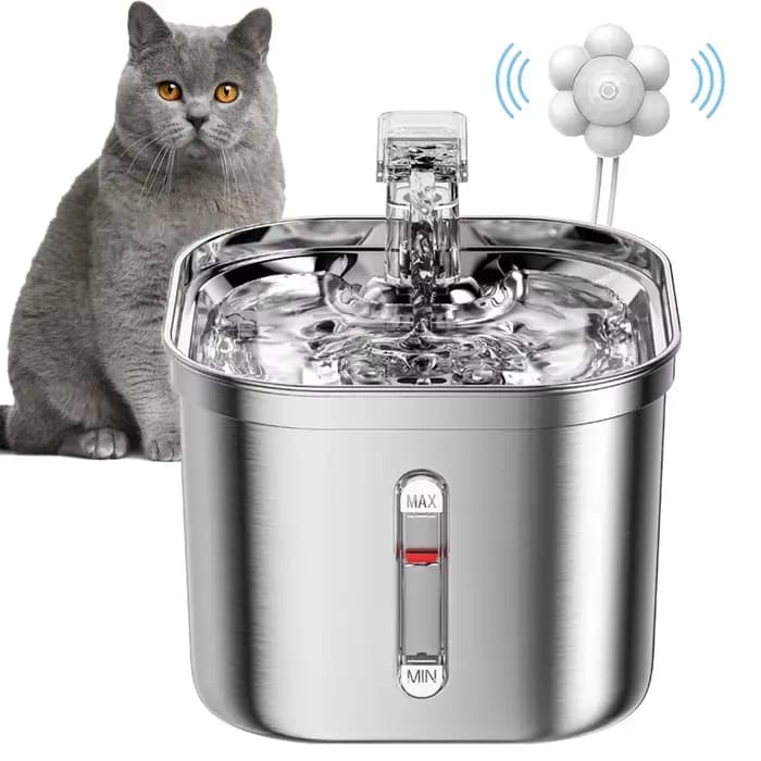 Fontaine pour chat en acier inoxydable avec marque d'eau