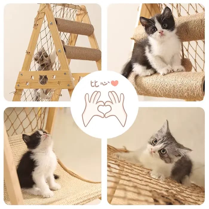Structure d'escalade pour chat en bois avec hamac filet de repos