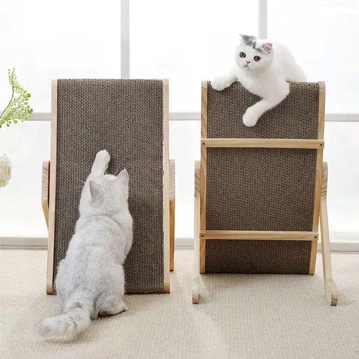 Grattoir pour chat en carton avec cadre en bois massif