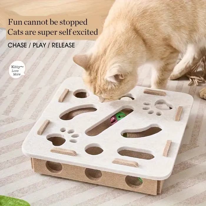 Buster d'auto-entretien pour chat : boîte de labyrinthe interactive avec planche à gratter