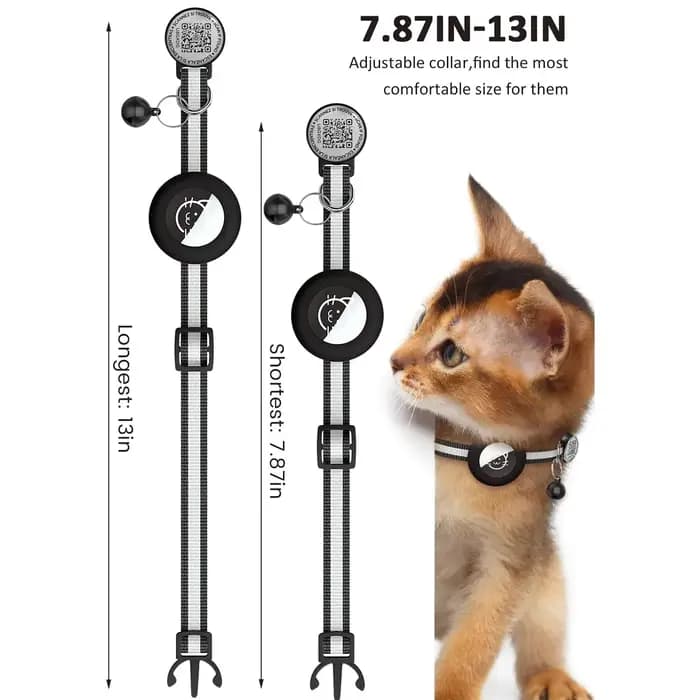 Collier de chat de suivi GPS avec étiquette d'identification QR et étui AirTag