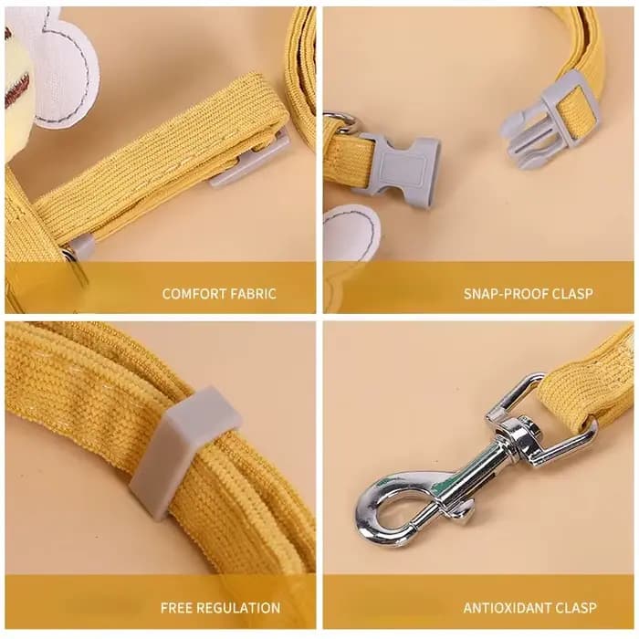 Ensemble de colliers de laisse pour chat, réglable, dessin animé abeille, Double couche, harnais pour chien, pour petits et moyens animaux de compagnie, laisse de marche en plein air