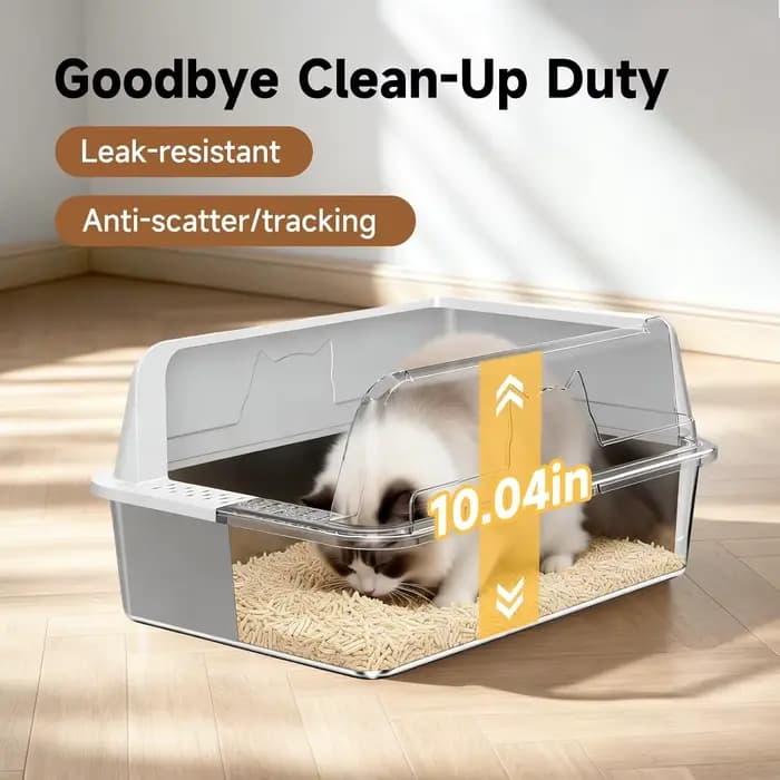 Bac à litière pour chat en acier inoxydable XL