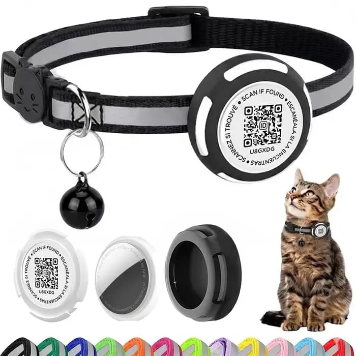 Collier pour chat avec support AirTag et code QR pour le nom de l'animal