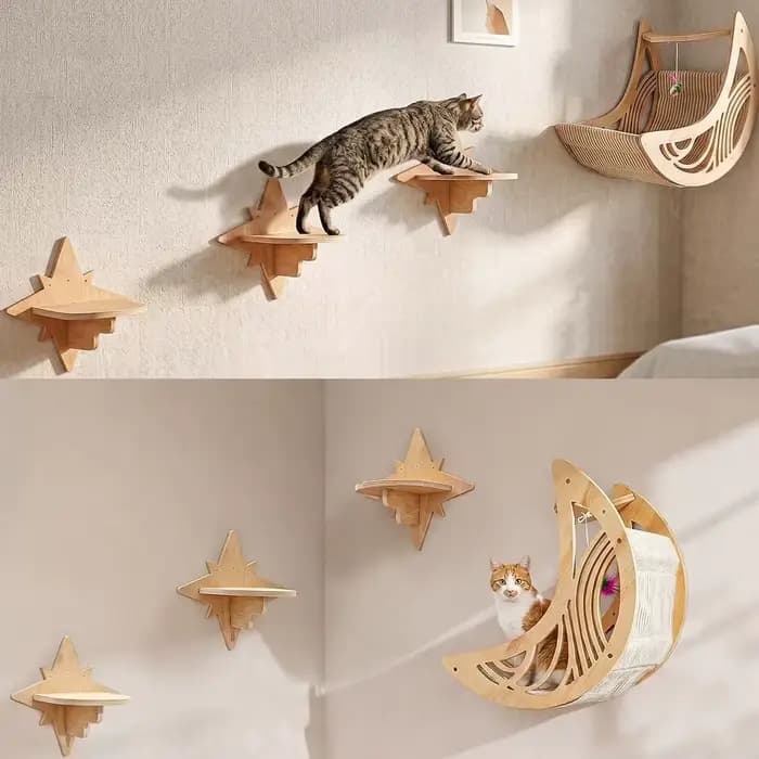 Étagères murales pour chats en bois massif
