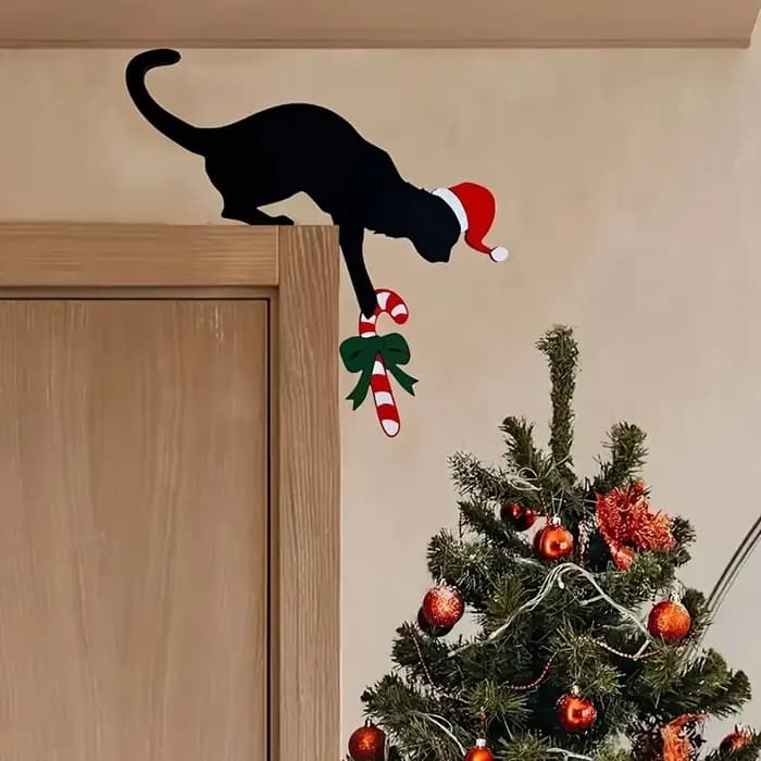 1 charmant ornement d'angle de porte de noël en forme de chat – Style bois vintage, définit parfaitement l'humeur festive