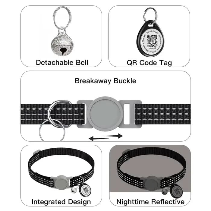 Collier pour chat avec code QR anti-perte et étiquette nominative