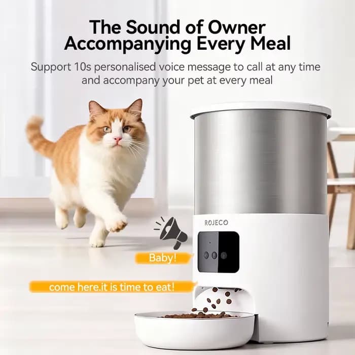 ROJECO acier inoxydable 4.5L mangeoire pour chats WiFi App télécommande enregistrement vocal distributeur de croquettes de chat intelligent pour accessoires pour animaux de compagnie de chien
