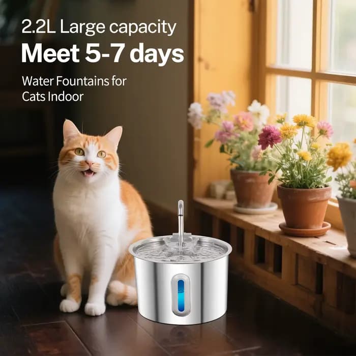 Fontaine d'eau pour chat en acier inoxydable