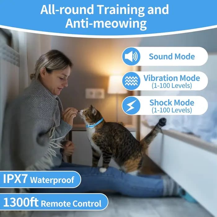 Collier pour chat anti-meow intelligent – 3 modes (son/vibration/choc)