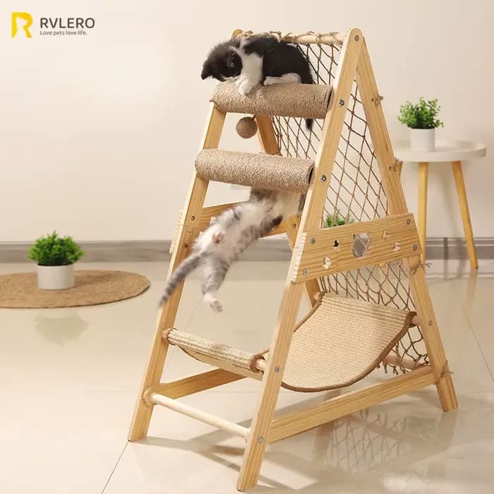 Structure d'escalade pour chat en bois avec hamac filet de repos