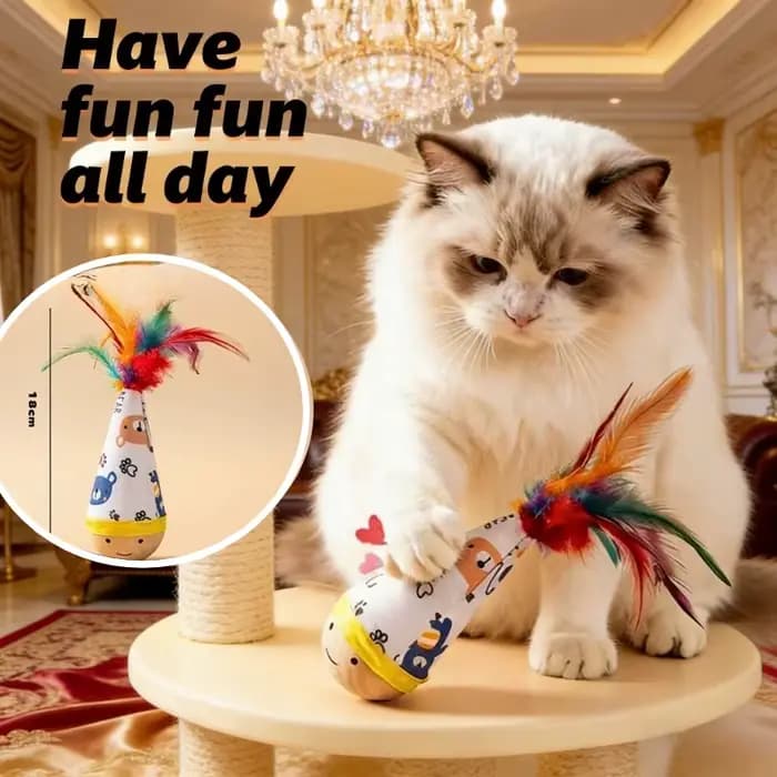 Jouet pour chat Wobble Cat avec plumes artificielles vibrantes - Mouvements et oscillations