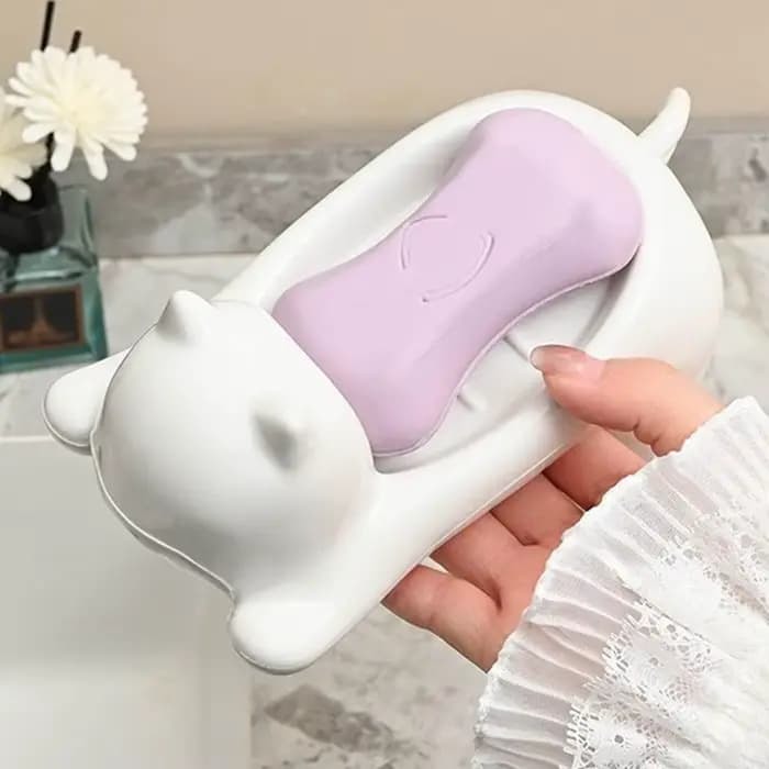 Porte-savon chat dessin animé mignon avec support en plastique de Drainage pour salle de bain