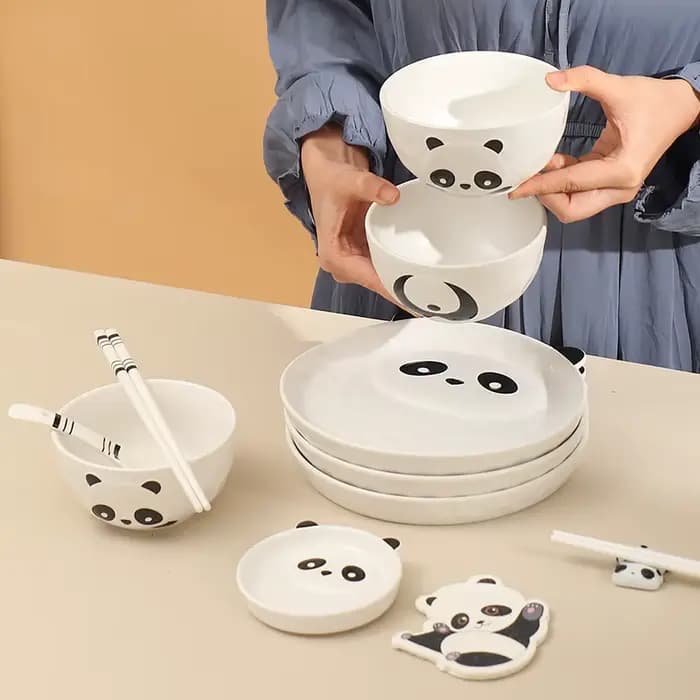 Bols en céramique créatifs assiettes dessin animé panda vaisselle mignon