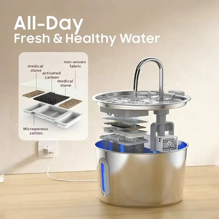 Fontaine à eau pour chat en acier inoxydable de 2